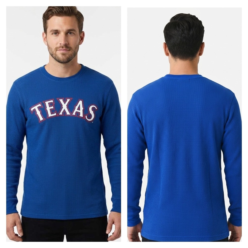 Stitches Thermal Shirt Mens L Blue Texas Rangers Long Sleeve Crew Neck Baseball